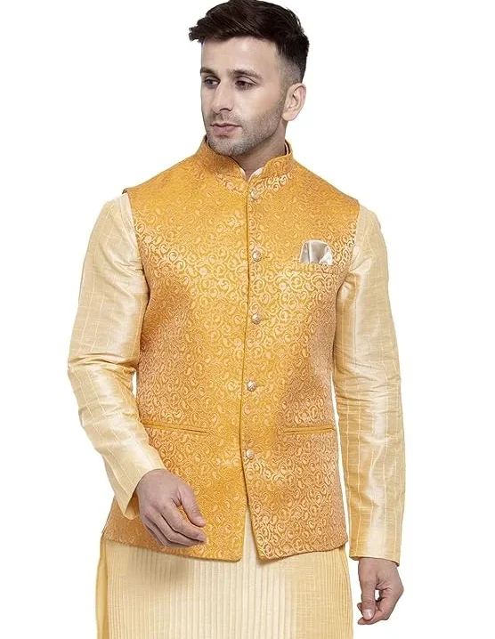 Badoliya & Sons Men’s Brocade Zari Nehru Jacket/Waist Coat